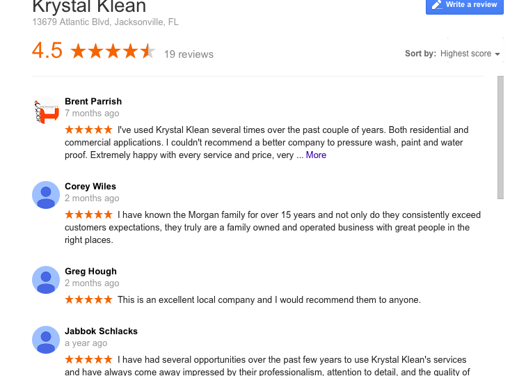 google reviews - krystal klean