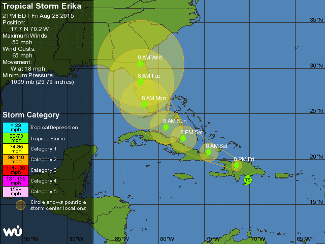 Tropical Storm Erika is expected to impact the Jacksonville, FL area sometime next week. 